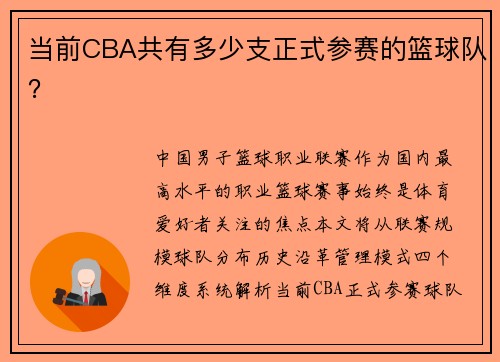 当前CBA共有多少支正式参赛的篮球队？